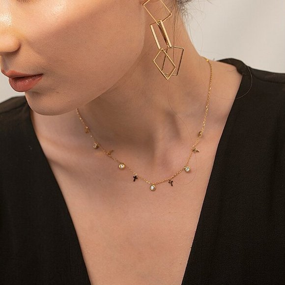 NEW 18K Gold Plated Cross Diamond Drop Necklace - Picture 2 of 5